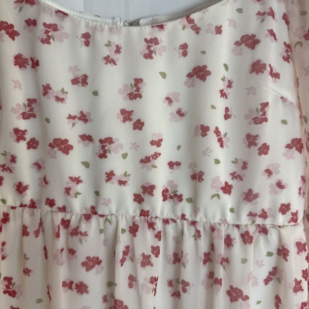 FRANCESCA'S MI AMI WHITE RED FLORAL LONG SLEEVE BABYDOLL DRESS Size XS Preowned - Picture 5 of 16